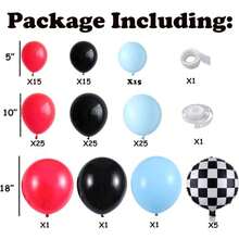 Ensemble de couronne de ballons thème course automobile, 130 ballons en feuille d'aluminium rouge, bleu, noir, à motif damier. Thème course automobile, convient pour fêtes d'anniversaire de 2 ans, gender reveal, baby shower, baptême. - Voir 4