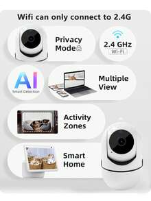Caméra de intérieure sans fil 2,4 G, détection intelligente IA, mode confidentialité, caméra pour animaux de compagnie pivotante et inclinable avec suivi des mouvements, multi-angles, surveillance de la maison intelligente - Blanc - Voir 3