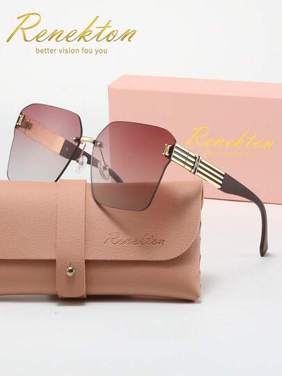 RENEKTON Fashionable Women's Sunglasses, Polarized Gradient Frameless Metal Sunglasses, Made Of TAC Material, Lightweight And Durable For Driving, Outdoor, Party, Elegant, Photography, Travel, Leisure, Ideal Gift For Men And Women (Birthday, Valentine's Day, Summer, Wedding, Ramadan), Everyday And Special Occasion Glasses, Stylish Frames, Comfortable Fit, Minimalist Versatile Accessory, Unisex Gift Choice, High-End Brand Holiday Gift Boutique Sunglasses, Summer Set, Gift Box Set, Teacher's Day, Back To School.