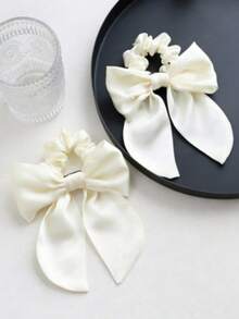 Miaode Accessories Bow Scrunchie New Hair Tie Ponytail Holder Simple Elegant Hair Rope Travel Accessories Hair Elastics Hair Rubber Bands Elastic Hair Tie For Outdoor Activities, Vacation, Travel, Outfit Accessories, And Gifting,Festival,Birthday - White - View 5