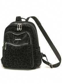 Mochila de mujer con estampado de leopardo, adecuada para el uso diario - Negro - Ver 5