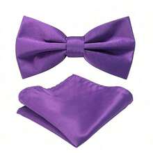 Men's Solid Color Pre-Tied Bow Tie And Pocket Square Set, Casual Men's Necktie - Multicolor - View 15