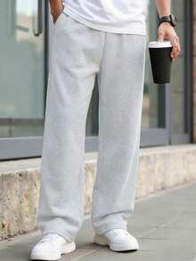 1pc Boys' Loose Fit Thermal Lined Thick Warm Straight Leg Sweatpants, Spring/Autumn/Winter - Grey - View 3