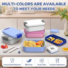 Caja bento a prueba de fugas mejorada, adecuada para estudiantes y adultos, caja de almuerzo de 4 compartimentos con utensilios y 2 tarros de salsa, apta para microondas y lavavajillas, caja de aperitivos y sándwiches, 1.9L - Azul - Multicolor - Ver 4