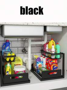 1/2pcs Sliding Drawer Under Sink Organizer Rack, Metal Pullout Shelf Suitable For Bathroom Cabinet, Kitchen, Bathroom, Pantry Or Closet - Multicolor - View 14