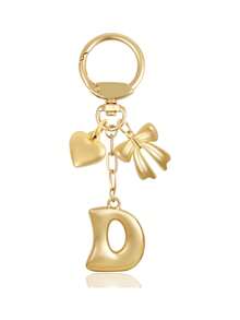 1 Pc A-Z Gold Bubble Letter Keychain With Heart And Bow, Round Clasp Initial Bag Charm,For Key Handbag Backpack, Personalized Gift For Women Girls,Perfect Gift - Multicolor - View 15