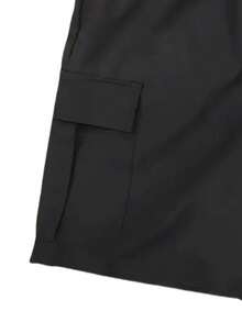 Quần short cargo nam dáng suông nhẹ - Màu trơn, cạp chun có dây rút, quần short thể thao mùa hè màu đen. - màu đen - Xem 4
