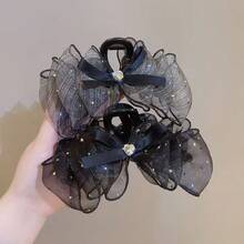 蝴蝶结发夹 蓬松布艺发夹 星光蕾丝闪亮网纱蝴蝶结发夹 超大号发髻发夹 - 彩色 - 查看 4