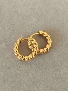 1 Pair Elegant Luxury Versatile Twisted Rope Design Gold Hoop Earrings, Suitable For Women's Daily, Festival And Party Wear - Twisted Rope - View 3
