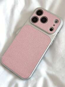 时尚简约荔枝纹皮革质感大窗口防滑防摔防震轻薄耐磨手机壳，适用于 17 Pro Max、17 Pro、17、16 Pro Max、16 Pro、16、15、14 Pro、13、12 Pro、11等机型，带摄像头保护，磨砂柔软防摔保护套 - 粉色 - 查看 3