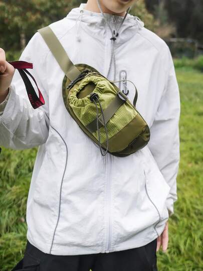 Fashionable Waist Bag, Contrast Color Casual Versatile Chest Bag, Drawstring Design Pouch Handbag, Outdoor Sports Travel Water Bottle Bag