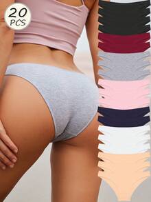 20 Pcs Women's Cotton Panties,Comfortable Multicolor Low Rise Briefs - Multicolor - View 1