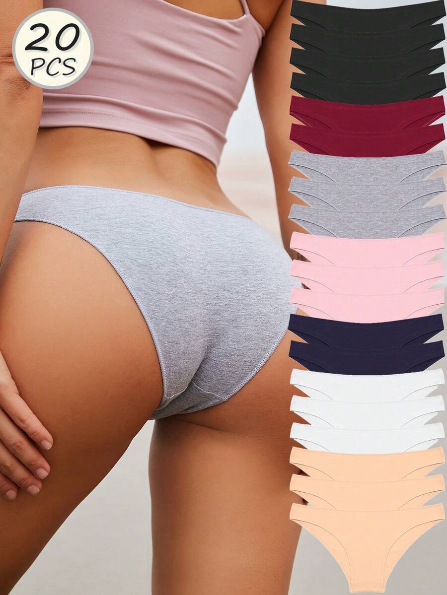 20 Pcs Women's Cotton Panties,Comfortable Multicolor Low Rise Briefs - Multicolor - View 1