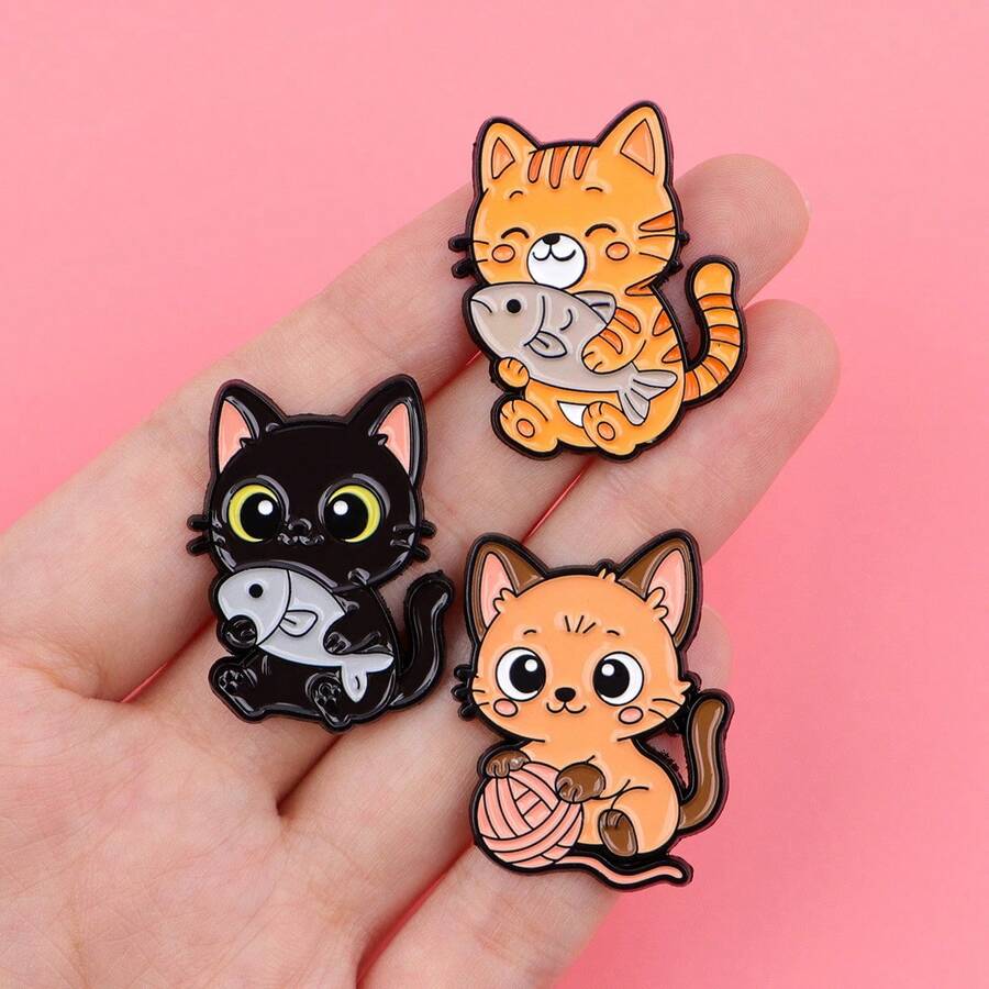 Cartoon Kitten Holding Fish Brooch Cartoon Metal Badge Creative Bag Personalized Jewelry Medal Clothing Brooch Accessories Daily Dressing Decoration, Creative Gift Giving Gifts For Mother, Father, Graduation, And Teacher - Multicolor - View 1
