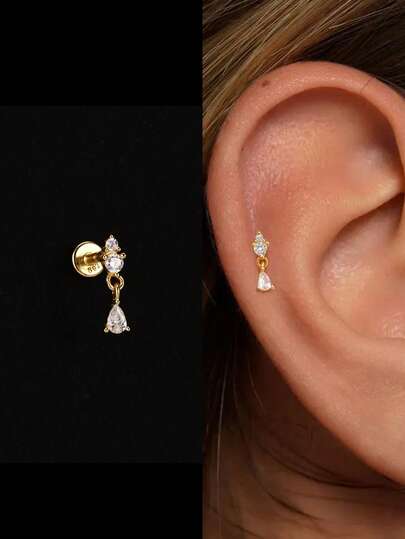 1 đôi bông tai bạc 925 cho nữ, kiểu khuyên tai vành tai (tragus stud), khuyên tai xoắn ốc (helix stud), khuyên tai sụn (cartilage stud), khuyên mũi (nose stud) mặt phẳng, thích hợp đeo hàng ngày, dự tiệc cưới, lễ đính hôn, trang sức cao cấp.