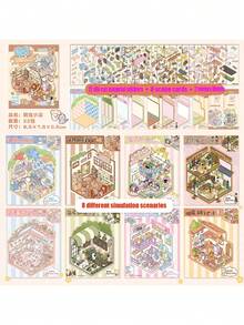 Sách sưu tập hình dán phong cảnh hoạt hình, bộ hình dán trang trí nhà cửa bỏ túi tự làm, sách tĩnh lặng nhỏ xinh, quà tặng. - Nhiều màu - Xem 18