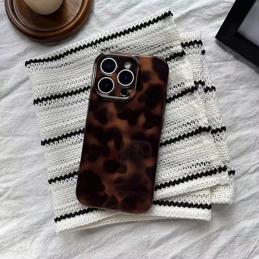 Funda de teléfono con estampado de leopardo en degradado ámbar, estilo de moda europeo, americano, japonés, coreano y de Oriente Medio, compatible con Apple 17 ProMax/17 Air/ 16 ProMAX/15 ProMax/14 Pro/13 Pro/12/11, funda de teléfono personalizada/funda de teléfono para hombre/funda de teléfono para mujer/funda de teléfono de Oriente Medio - Marrón - Ver 1