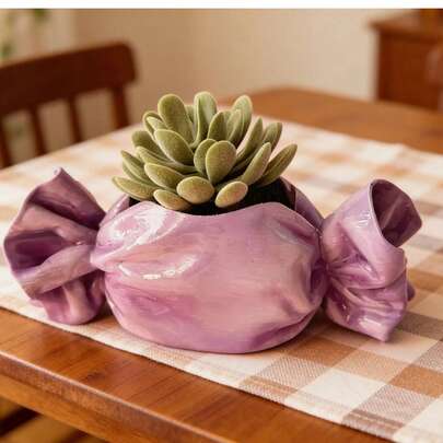 1pc Cute Candy Shaped Planter Pot, Creative Purple Succulent Flower Pot, Aesthetic Desktop Decor For Home Office Bedroom