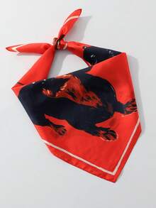 1 pieza Pañuelo de cabeza con estampado de perro salchicha para mujer - Pañuelo multifuncional, hecho de poliéster, adecuado para combinar con la moda diaria, accesorios de playa, pañuelos de verano, diademas de playa para mujer - Rojo - Ver 4