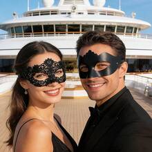 Masquerade Ball Mask, Carnival Halloween Party Couple Mask, Venetian Half Face Sexy Mysterious Black Lace Eyemask, Costume Party Mask Set - Black - View 3
