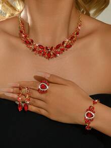 Bộ 3/4/5 chiếc dây chuyền pha lê lấp lánh họa tiết hình học thời trang dành cho cô dâu, bộ trang sức thanh lịch phù hợp cho đám cưới, tiệc tối sang trọng, và những bộ váy dạ hội cao cấp. - 5 cái - Xem 2