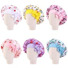 Customized Text Logo Baby Satin Sleep Cap/Bath Cap, Cute Cartoon Fruit Print, Children's Elastic Wide-Brim Round Hat, Soft & Stretchy Hair Protection, Suitable For Boys & Girls, Birthday & Daily Wear, Perfect For Sleeping, Hair Care, Bathing, Birthday Outfit, Photo Props, Home Wear - Multicolor - View 8