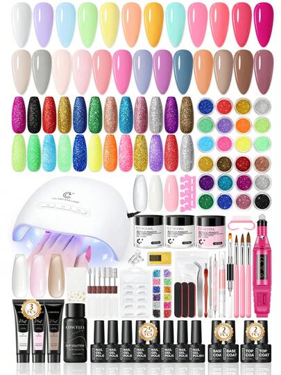 coscelia Acrylic Powder Kit Macaron Color Gel Nail Polish Kit With UV Lamp & Electric Nail Drill, Nails Complete Acrylic & Gel Manicure Set With Builder Gel Professional DIY Salon Nails For Home