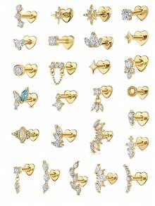 EleRunis 1 chiếc khuyên tai sụn phẳng hình ngôi sao và trái tim bất đối xứng bằng bạc Sterling 925, thích hợp đeo hàng ngày, làm quà tặng cho phụ nữ nhân dịp Ngày của Mẹ, đám cưới, tiệc tùng, lễ đính hôn, kỷ niệm, Ngày Valentine. - Vàng - Xem 1