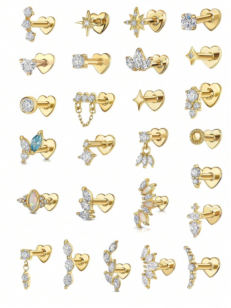 EleRunis 1 chiếc khuyên tai sụn phẳng hình ngôi sao và trái tim bất đối xứng bằng bạc Sterling 925, thích hợp đeo hàng ngày, làm quà tặng cho phụ nữ nhân dịp Ngày của Mẹ, đám cưới, tiệc tùng, lễ đính hôn, kỷ niệm, Ngày Valentine. - Vàng - Xem 1