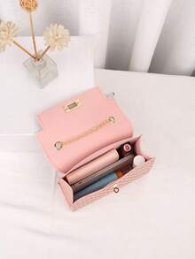 Nuevo bolso de mano de moda con cadena de correa de bufanda mini, bolso de hombro cruzado con bufanda cuadrada pequeña desmontable a lunares para mujer - Rosa - Ver 5