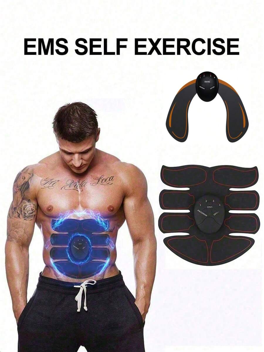 AXH. 4-en-1 Stimulateur de muscles abdominaux rechargeable, appareil de modelage musculaire, entraîneur de muscles portable, équipement de fitness sans fil intelligent, convient aux hommes et aux femmes pour l'abdomen/les bras/les jambes, entraînement des muscles abdominaux à la maison/au bureau - Noir - Voir 1