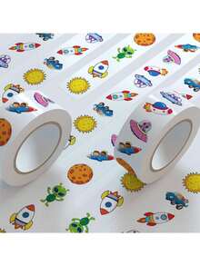 500张/卷 可爱卡通火箭太空贴纸，装饰贴纸，适用于日记本、文具、手机、行李箱、笔记本、剪贴簿等 - 1 Set - 查看 4