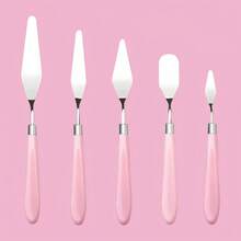 5pcs Stainless Steel Palette Knives Set, Professional Art Scraper Kit, Oil Painting Accessories For Color Mixing And Scraping, Plastic Handle Design, Suitable For Canvas Acrylic Painting - Single Plastic Handle, Pink - View 6