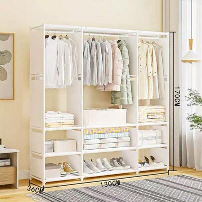 1 Stück Metall Mehrzweck Kleiderständer, 2-3 stöckiger minimalistischer Aufhänger mit Schuhablage, schwarz/weiß staubdichtes Kleiderschrank Aufbewahrungsregal, neuer Stehgarderobe für Schlafzimmer, moderner minimalistischer verstärkter Stahlrohr Aufbewahrungsregal