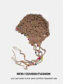 波西米亚复古手工流苏时尚红色帽子,女士头巾帽,冬季保暖耳罩帽,针织保暖帽,适合秋季滑雪和旅行的配饰(珠子帽子颜色随机搭配) - 彩色 - 查看 13