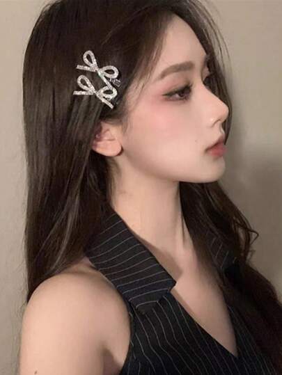 Bộ 2 kẹp tóc/1 kẹp tóc ruy băng pha lê hợp kim thời trang, sang trọng, thích hợp cho đám cưới, Ngày của Mẹ, ngày lễ, tiệc tùng, kỳ nghỉ, sử dụng hàng ngày, phong cách boho và vẻ ngoài duyên dáng.