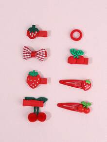 120 Pcs Women's Y2K Hair Accessories Set, Red Hair Ties Plaid Bows Strawberry Cherry Snap Clips, Cute Headdress For Travel, Daiy,Sweet Hair Ornaments. - Multicolor - View 7