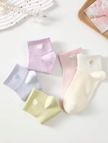 5 Pairs Women's Candy Color Heart Pattern Ankle Socks, Cute Casual Boat Socks, Random Colors, All Seasons - Multicolor - View 4