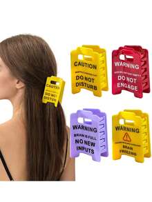 1个女士“过度兴奋”警告标志发夹，“远离”标志发夹，趣味黄色发夹，适合浓密蓬松的头发，送给同事和朋友的礼物，波西米亚街头风发饰，时尚发夹，优雅发卡，精致爪夹 - 彩色 - 查看 2