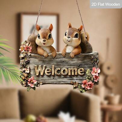 1pc 2D Printed Sign With Squirrel Design, Perfect For Outdoor Wall Decor. This Wooden Squirrel Sign Is Ideal For Wall, Home, And Garden Decor, Great As A Gift For Porch, Yard, Bar, Or Cafe