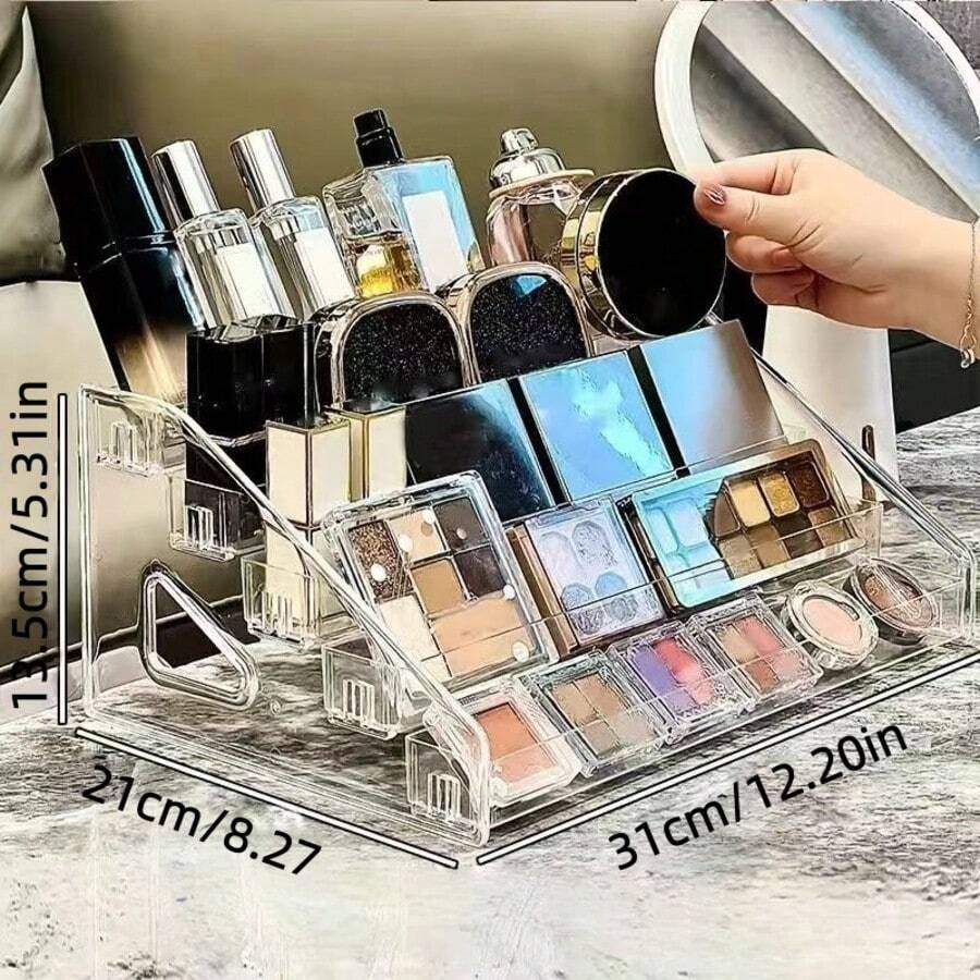 5-Tier Acrylic Makeup Organizer, Desktop Eyeshadow Palette Lipstick Holder, BB Cream Nail Polish Display Rack - Clear - View 1