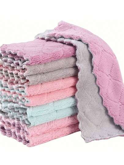 10pcs Kitchen Towel And Dishcloth Fabric Set, 9.4" X 5.5" Small Dish Towels, For Daily Cooking And Baking, Random Colors