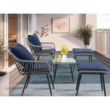 3 Pieces Of Outdoor Vine -Edited Furniture Sets, All -Weather Rattan Chair Chat Combinations, With A Round Table, Suitable For Gardens, Balconies, Backyard, Porch, Deck - 深藍色 - 查看 6