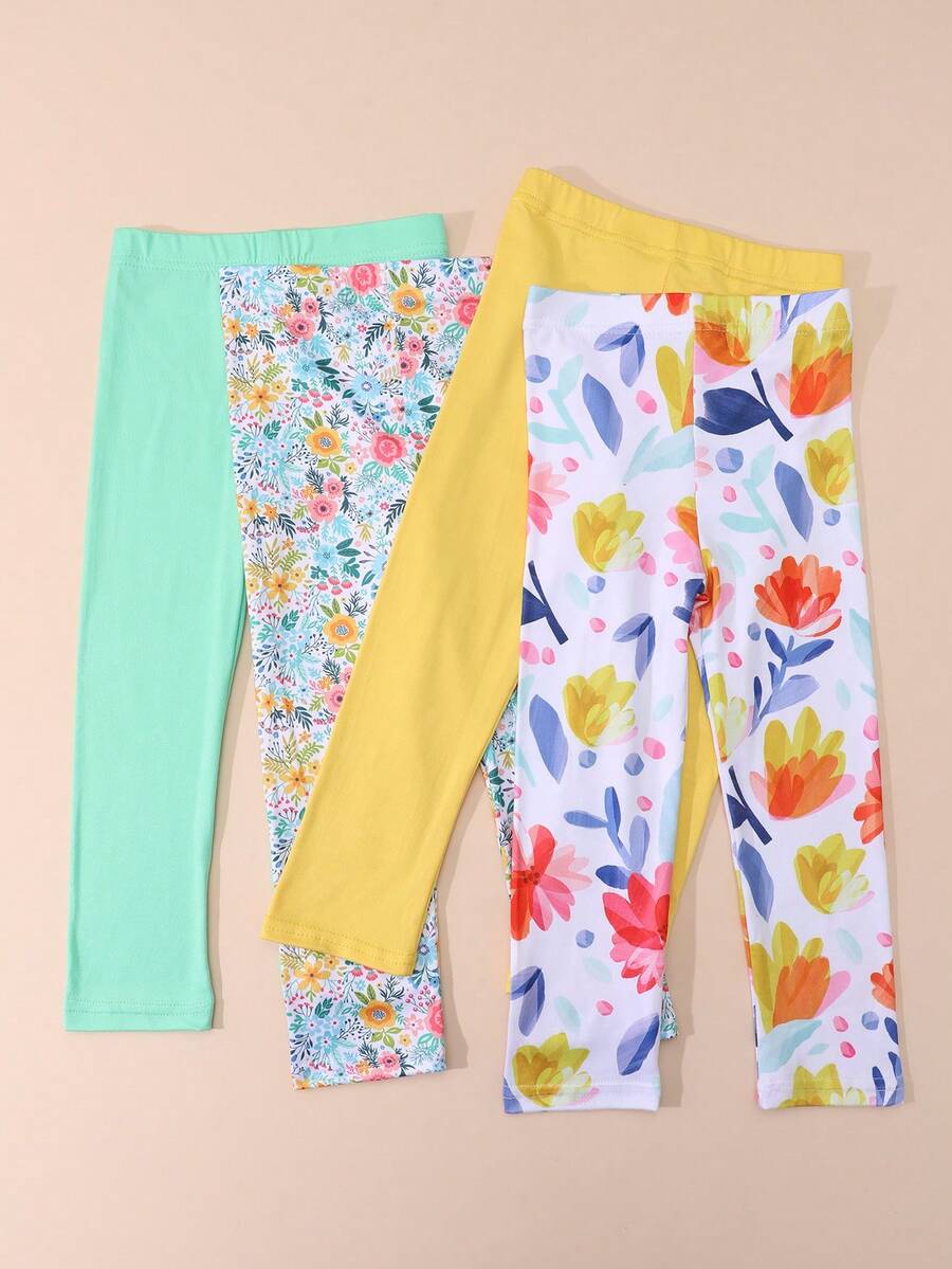 4pcs Girls' Casual Skinny Leggings, Stretchy Fitted Ankle Pants, Comfortable Wear For Daily, Spring/Summer - Multicolor - View 1