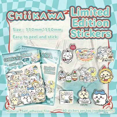 chiikawa Bộ 40 miếng dán tự dính dùng cho sổ lưu niệm, kiểu INS, thích hợp làm quà tặng cho năm mới, ngày Valentine, lễ Phục sinh.