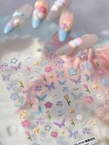 Floral Garden Butterfly Daisy 5D Sweet Star Moon Embossed Decorative Self-Adhesive Nail Stickers - 彩色 - 查看 3