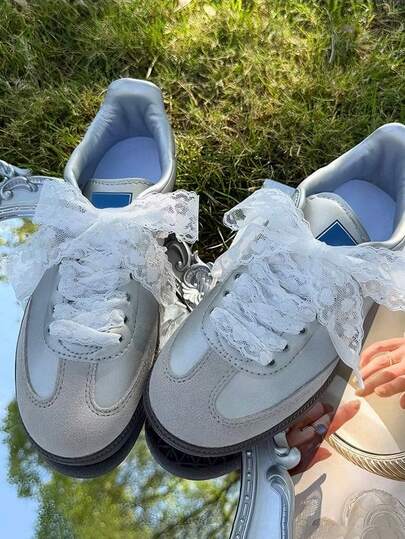 1双夏季女士心形蕾丝DIY芭蕾舞鞋带，时尚简约丝绸配饰，适用于正装鞋、运动鞋和帆布鞋