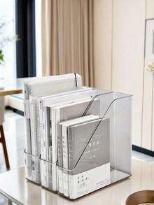 Vertical File Holder, Transparent PET Desktop Storage Box. Suitable For Magazines, Binders, Notebooks, Envelopes, And Other Documents. Multifunctional Desktop File Organizer. Workbench Storage Box. - A - View 5