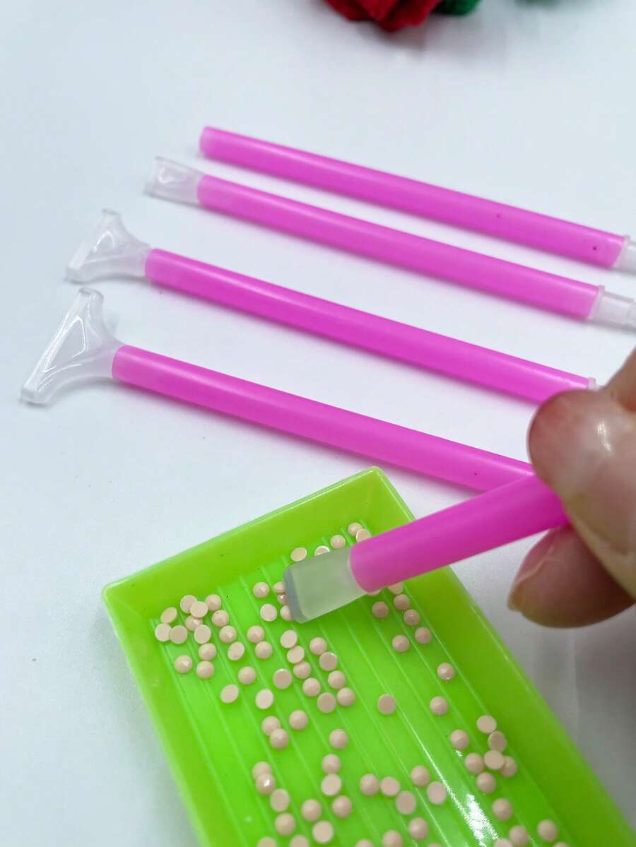 Bộ 4 bút chấm kim cương, đầu chấm 1/3/6/9, cán nhựa màu hồng 12.5cm, dụng cụ chấm và tô nhanh cho tranh thêu kim cương DIY. - Bút khoan - Xem 1