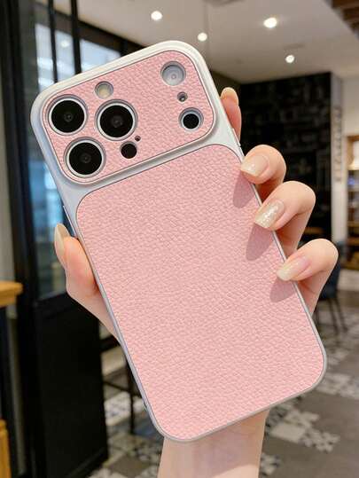 1pc Fashion Litchi Leather Texture Large Window Phone Case, Compatible With IPhone 17 17 Pro Max, 17 Pro, 16 Pro Max, 15, 14 Pro, 13, 12 Pro, 17, With Camera Protection, Matte Soft Anti-Drop Protective Cover